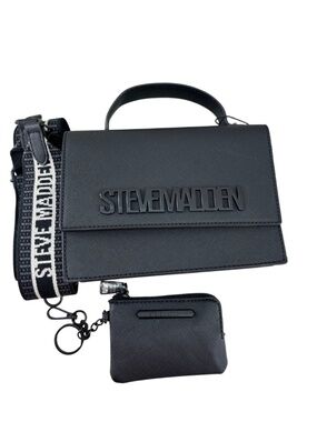 Steve Madden Black Mini Satchel Crossbody With Branded Strap and Coin Pouch